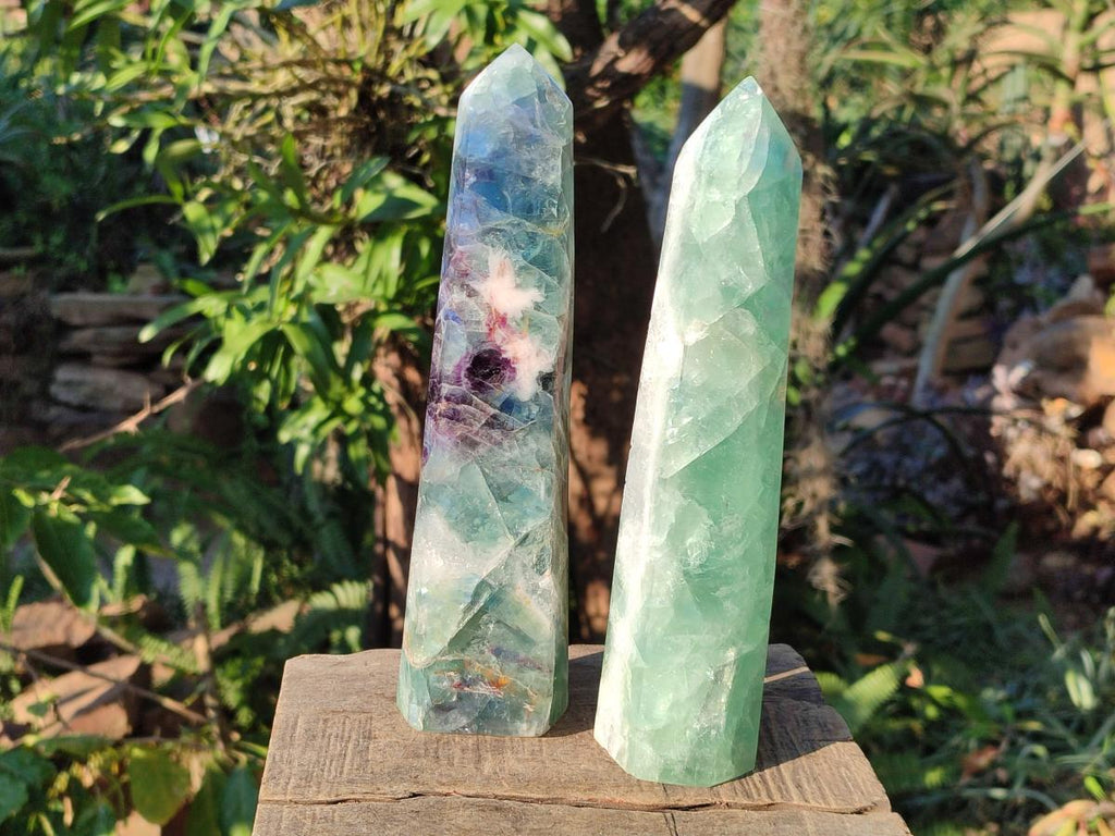 Polished Watermelon Fluorite Display Crystal Towers x 2 From Uis, Namibia - Toprock Gemstones and Minerals 