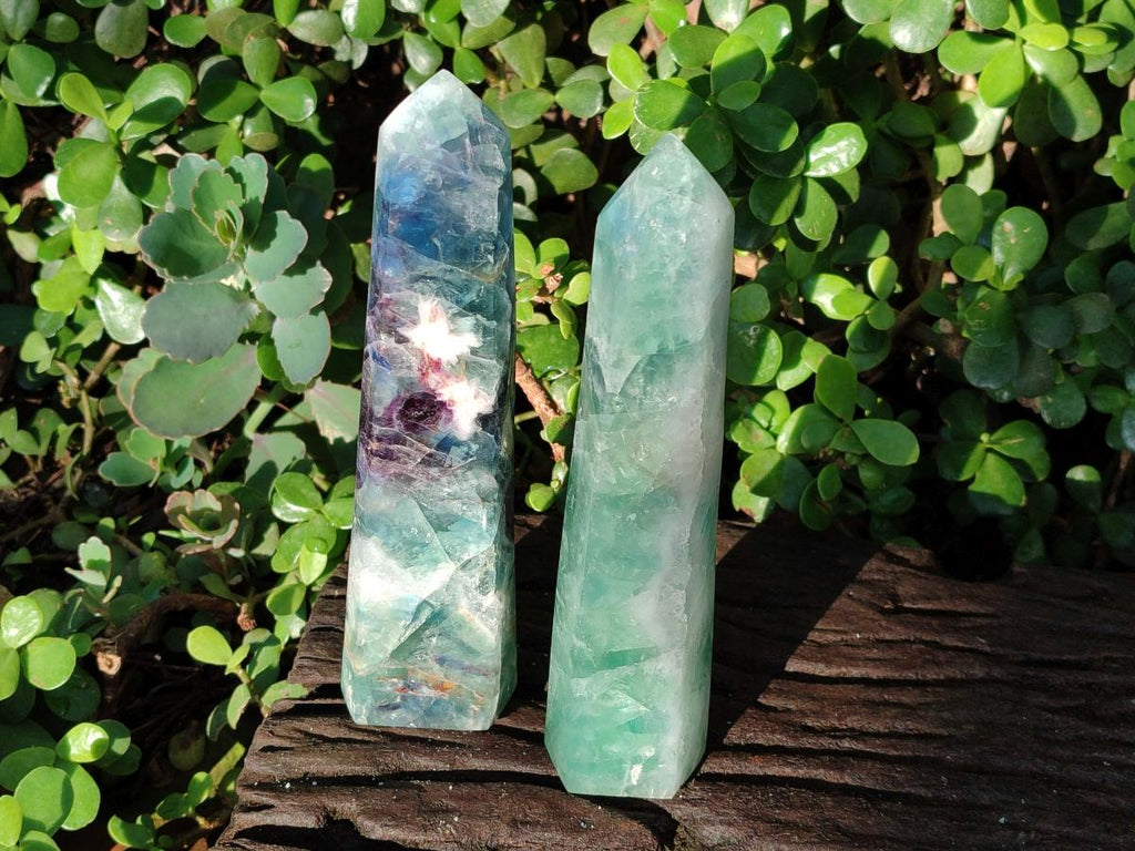Polished Watermelon Fluorite Display Crystal Towers x 2 From Uis, Namibia - Toprock Gemstones and Minerals 