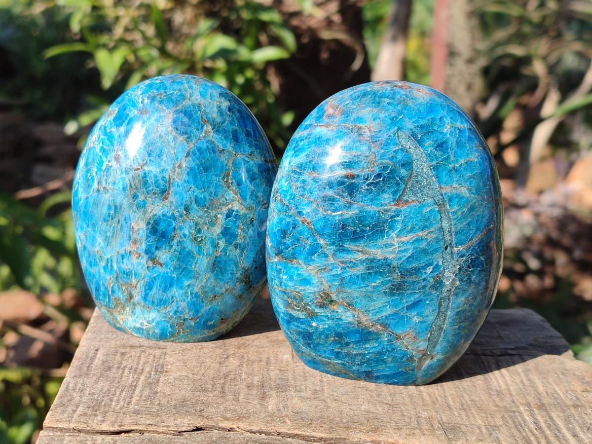 Polished Blue Apatite Standing Display Pieces x 3 From Betroka, Madagascar - Toprock Gemstones and Minerals 