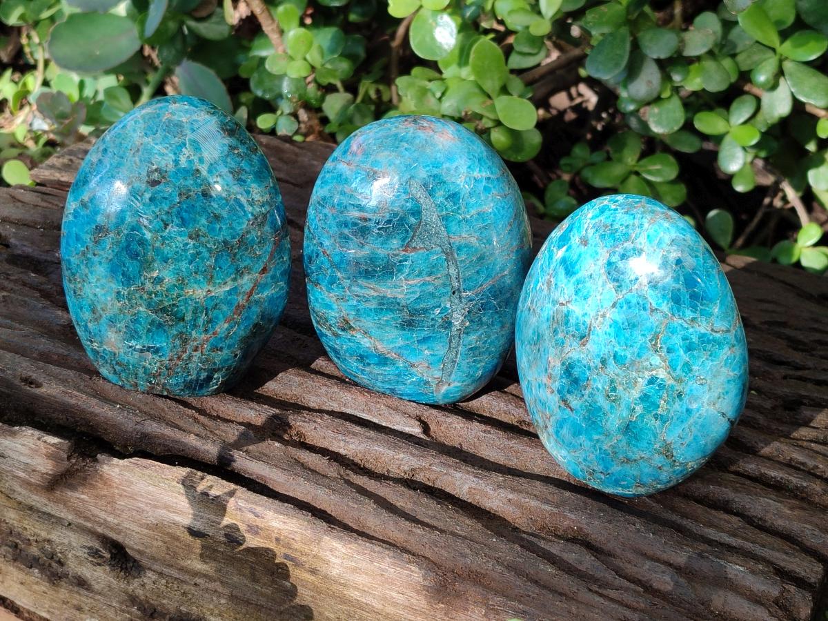 Polished Blue Apatite Standing Display Pieces x 3 From Betroka, Madagascar - Toprock Gemstones and Minerals 