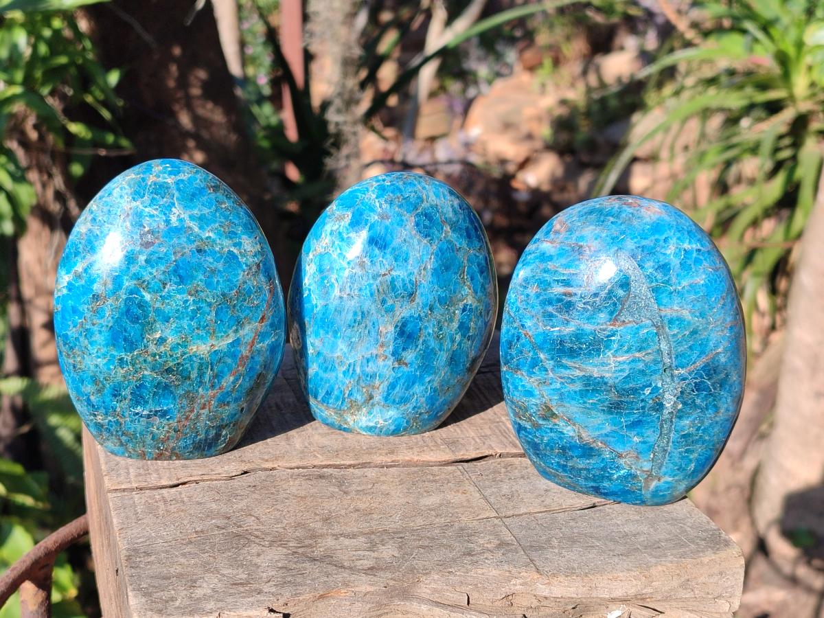 Polished Blue Apatite Standing Display Pieces x 3 From Betroka, Madagascar - Toprock Gemstones and Minerals 