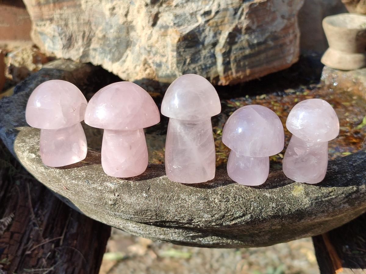 Polished Gemmy Rose Quartz Mushrooms x 35 From Madagascar - Toprock Gemstones and Minerals 