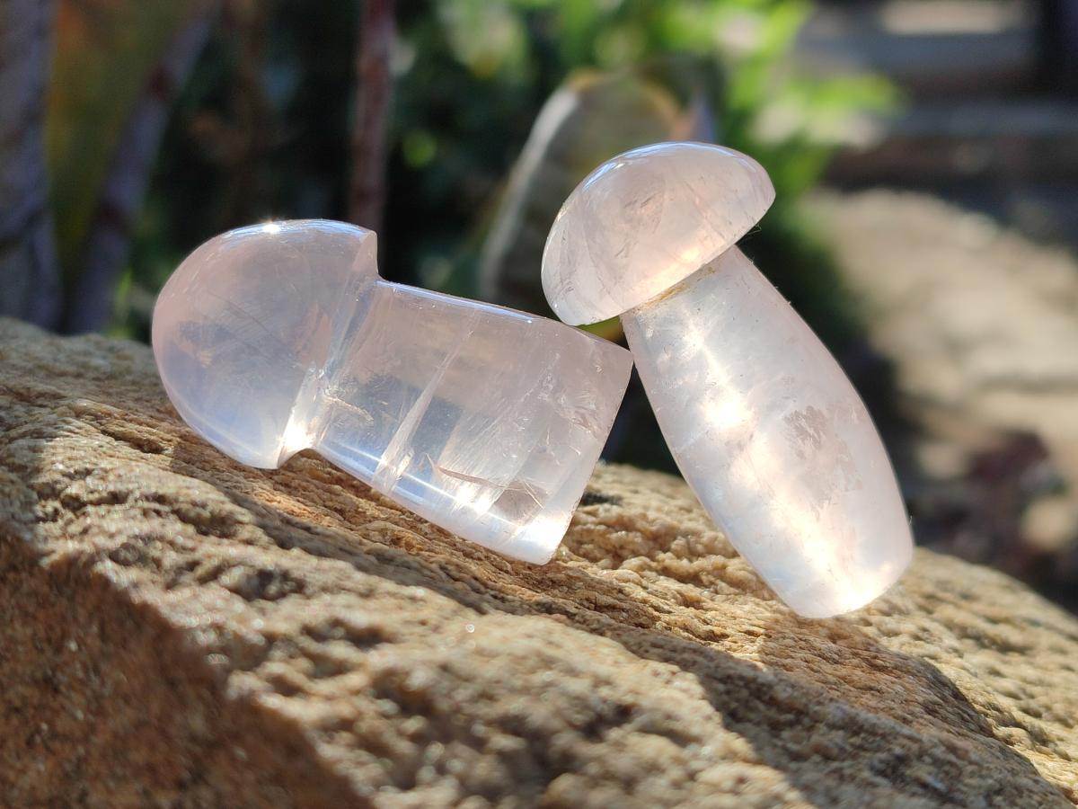 Polished Gemmy Rose Quartz Mushrooms x 35 From Madagascar - Toprock Gemstones and Minerals 
