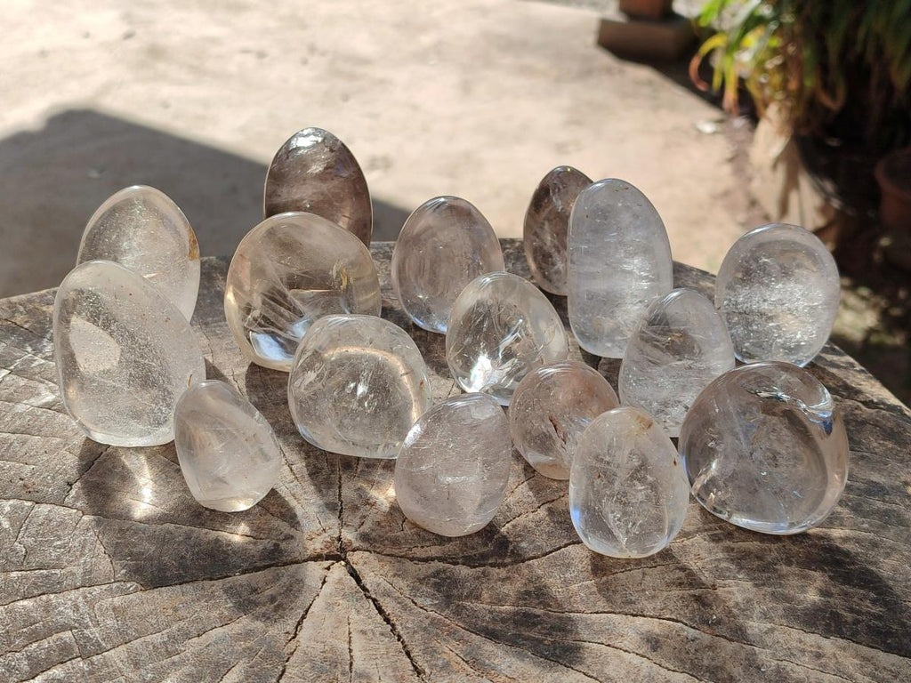 Polished Smokey Quartz and Clear Quartz Standing Display Pieces x 16 From Madagascar - Toprock Gemstones and Minerals 