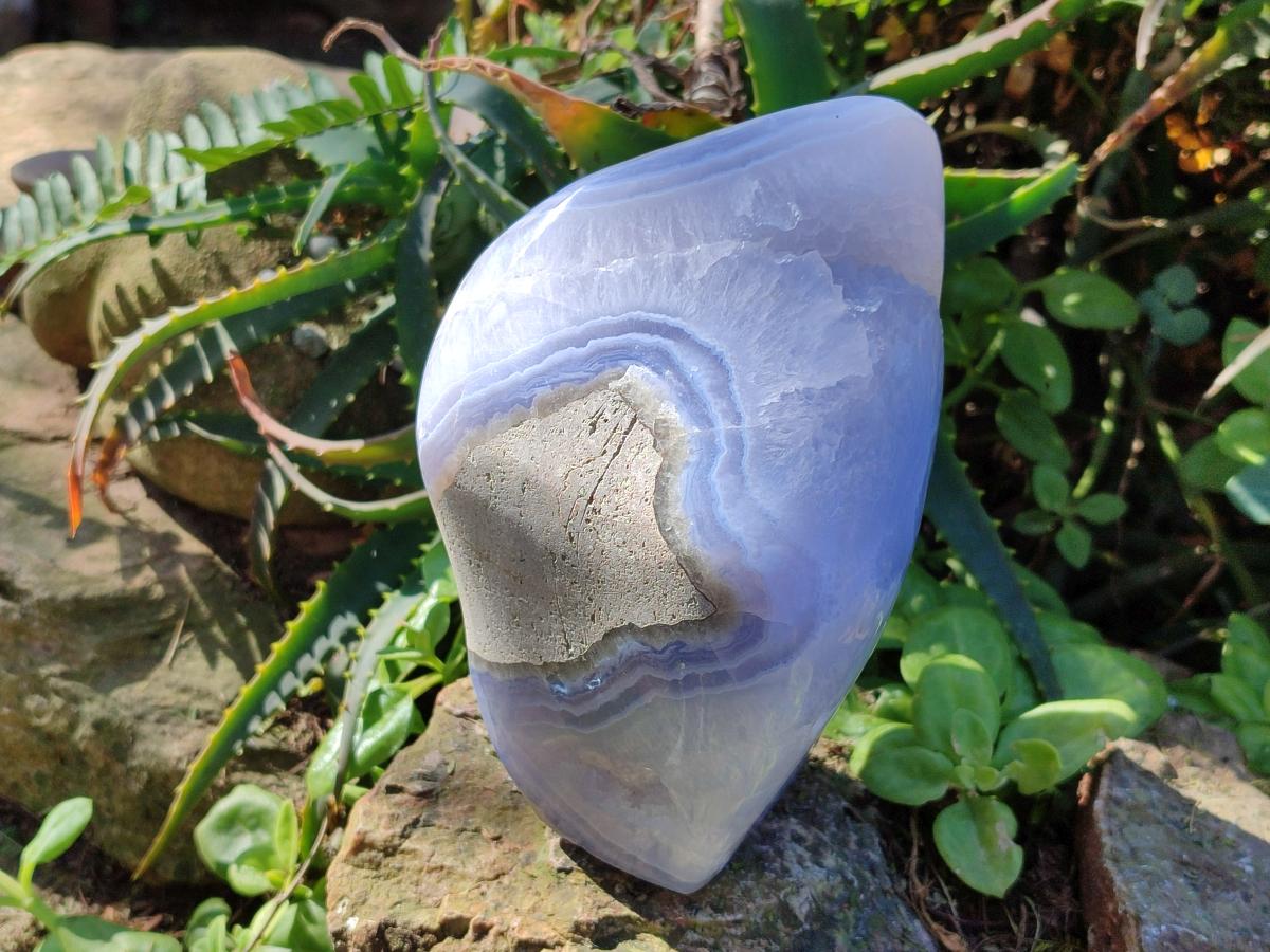 Polished XL Blue Lace Agate Standing Display Piece x 1 From Nsanje, Malawi - Toprock Gemstones and Minerals 