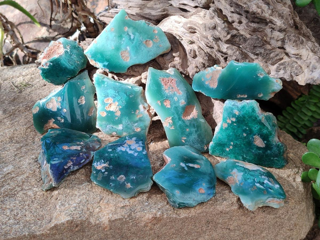 Polished On One Side Mtorolite Chrysoprase Slices x 12 From Mutorashanga, Zimbabwe - Toprock Gemstones and Minerals 