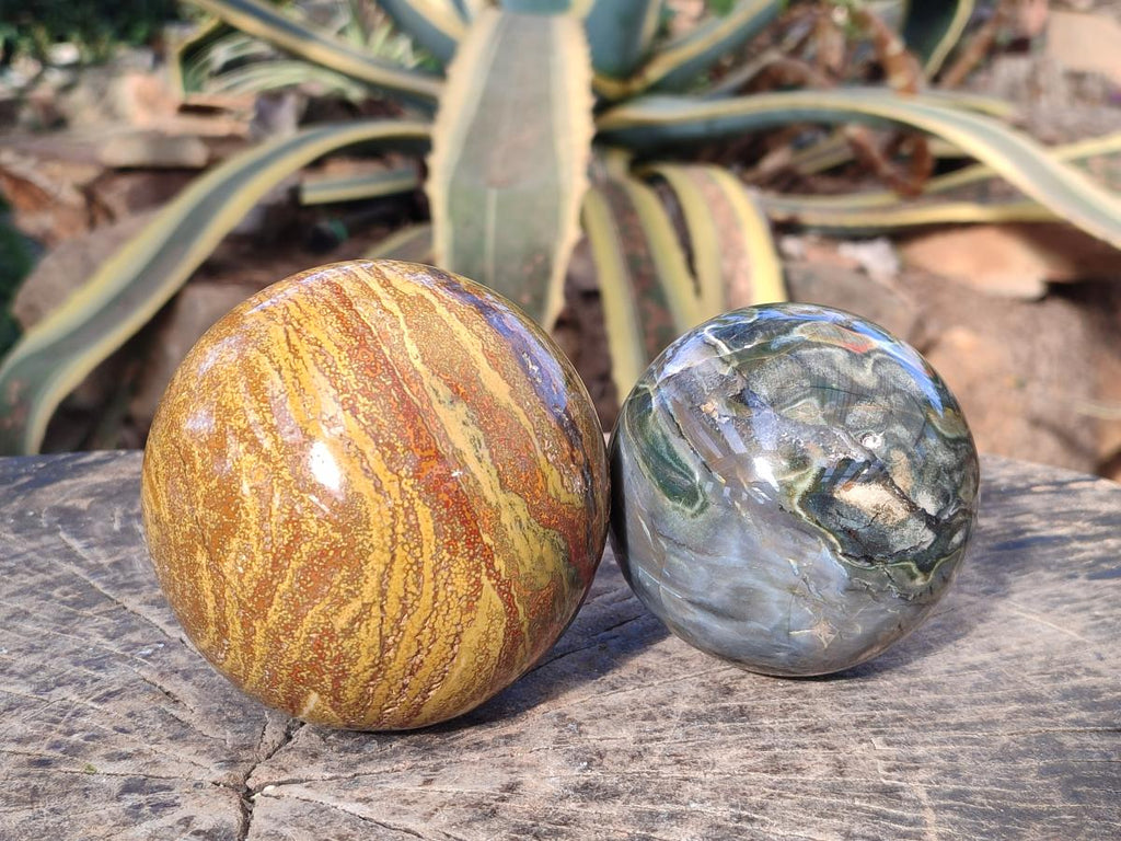 Polished Ocean Jasper Spheres x 2 From Northwest Coast, Madagascar - Toprock Gemstones and Minerals 