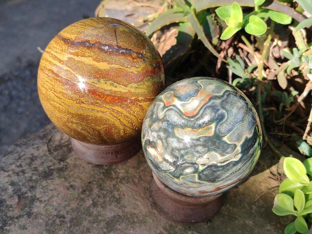 Polished Ocean Jasper Spheres x 2 From Northwest Coast, Madagascar - Toprock Gemstones and Minerals 