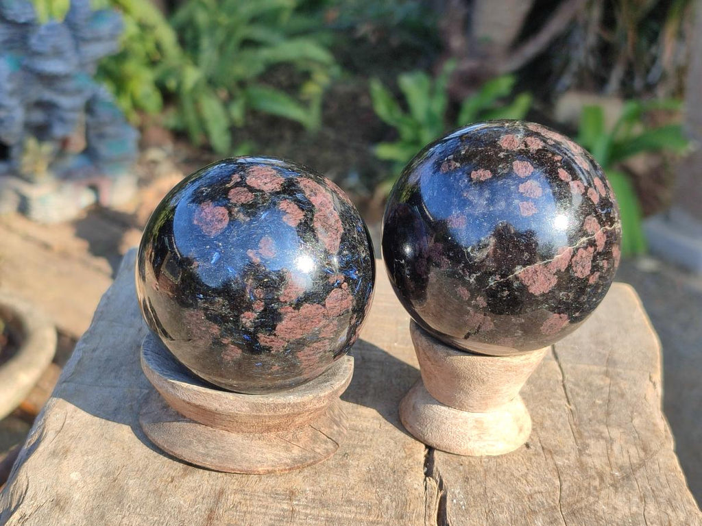 Polished "Water Sapphire" Spheres with Sillimanite x 2 From Ambatofinandrahana, Madagascar - Toprock Gemstones and Minerals 