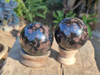Polished "Water Sapphire" Spheres with Sillimanite x 2 From Ambatofinandrahana, Madagascar - Toprock Gemstones and Minerals 