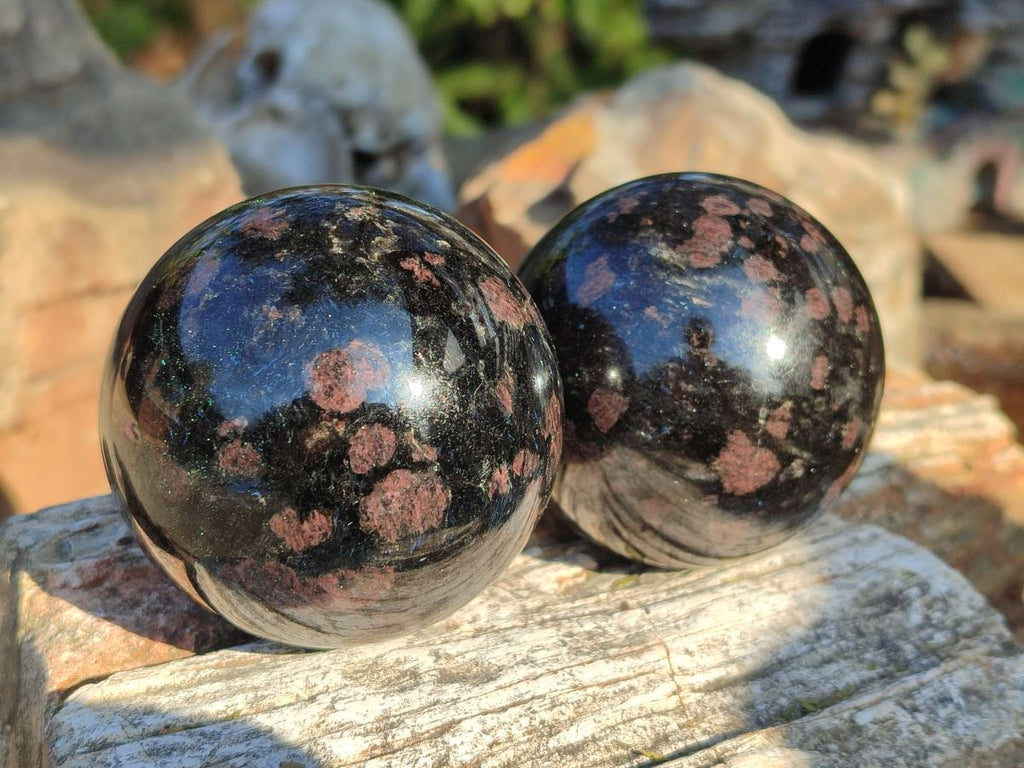 Polished "Water Sapphire" Spheres with Sillimanite x 2 From Ambatofinandrahana, Madagascar - Toprock Gemstones and Minerals 