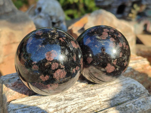Polished "Water Sapphire" Spheres with Sillimanite x 2 From Ambatofinandrahana, Madagascar - Toprock Gemstones and Minerals 