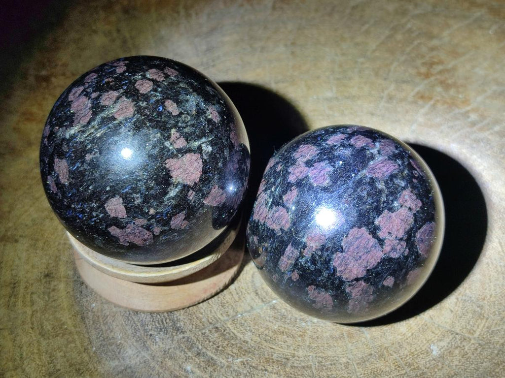 Polished "Water Sapphire" Spheres with Sillimanite x 2 From Ambatofinandrahana, Madagascar - Toprock Gemstones and Minerals 