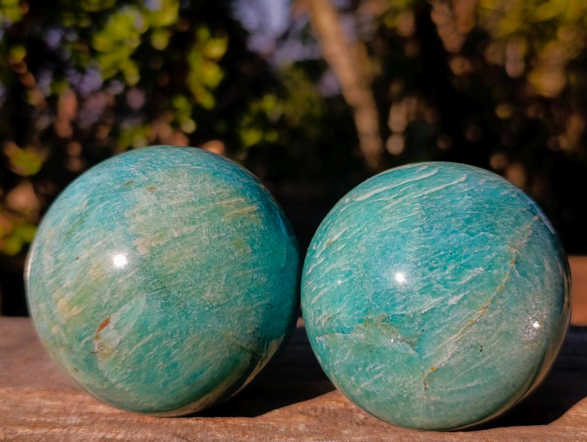 Polished Amazonite Spheres x 3 From Madagascar - Toprock Gemstones and Minerals 