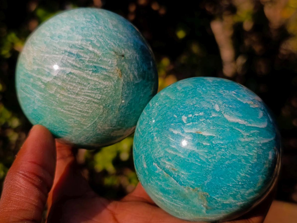 Polished Amazonite Spheres x 3 From Madagascar - Toprock Gemstones and Minerals 