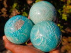 Polished Amazonite Spheres x 3 From Madagascar - Toprock Gemstones and Minerals 