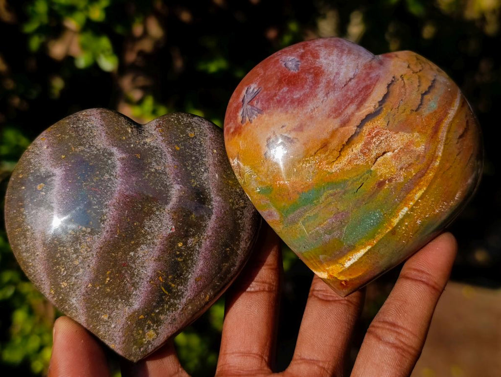 Polished Ocean Jasper Hearts x 6 From Northwest Coast, Madagascar - Toprock Gemstones and Minerals 