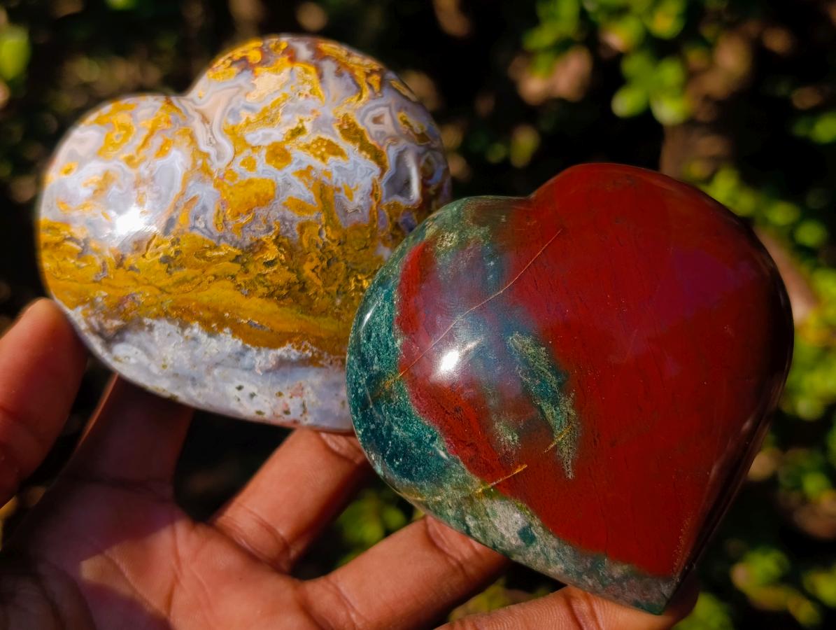 Polished Ocean Jasper Hearts x 6 From Northwest Coast, Madagascar - Toprock Gemstones and Minerals 