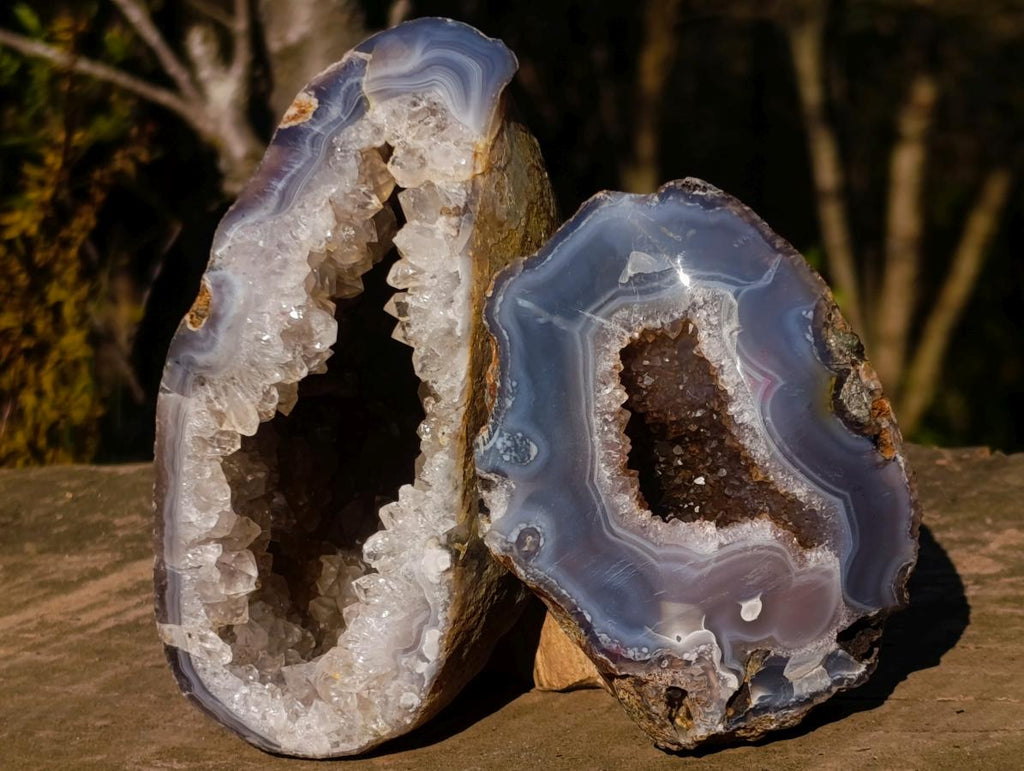 Polished Banded Agate Nodules with Crystalline Geode Centres x 3 From Maintirano, Madagascar - Toprock Gemstones and Minerals 
