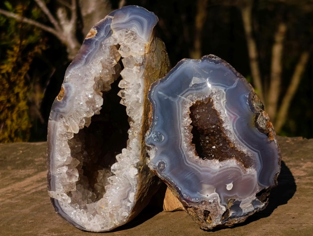 Polished Banded Agate Nodules with Crystalline Geode Centres x 3 From Maintirano, Madagascar - Toprock Gemstones and Minerals 