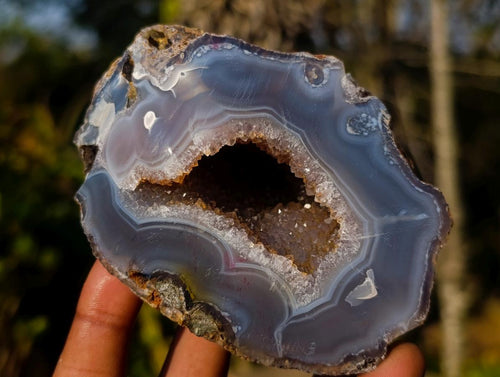 Polished Banded Agate Nodules with Crystalline Geode Centres x 3 From Maintirano, Madagascar - Toprock Gemstones and Minerals 
