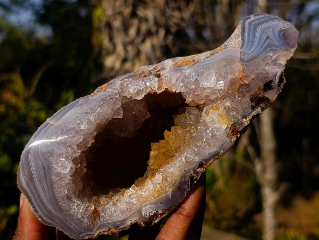 Polished Banded Agate Nodules with Crystalline Geode Centres x 3 From Maintirano, Madagascar - Toprock Gemstones and Minerals 