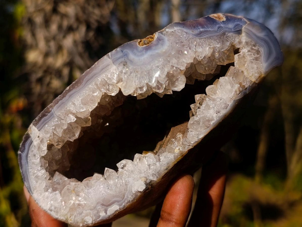 Polished Banded Agate Nodules with Crystalline Geode Centres x 3 From Maintirano, Madagascar - Toprock Gemstones and Minerals 
