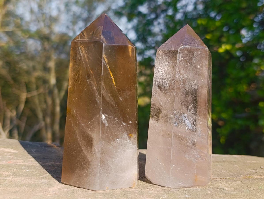 Polished Smokey Quartz Display Crystals with Rainbow Veils x 3 From Madagascar - Toprock Gemstones and Minerals 