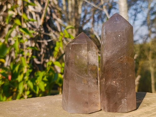 Polished Smokey Quartz Display Crystals with Rainbow Veils x 3 From Madagascar - Toprock Gemstones and Minerals 