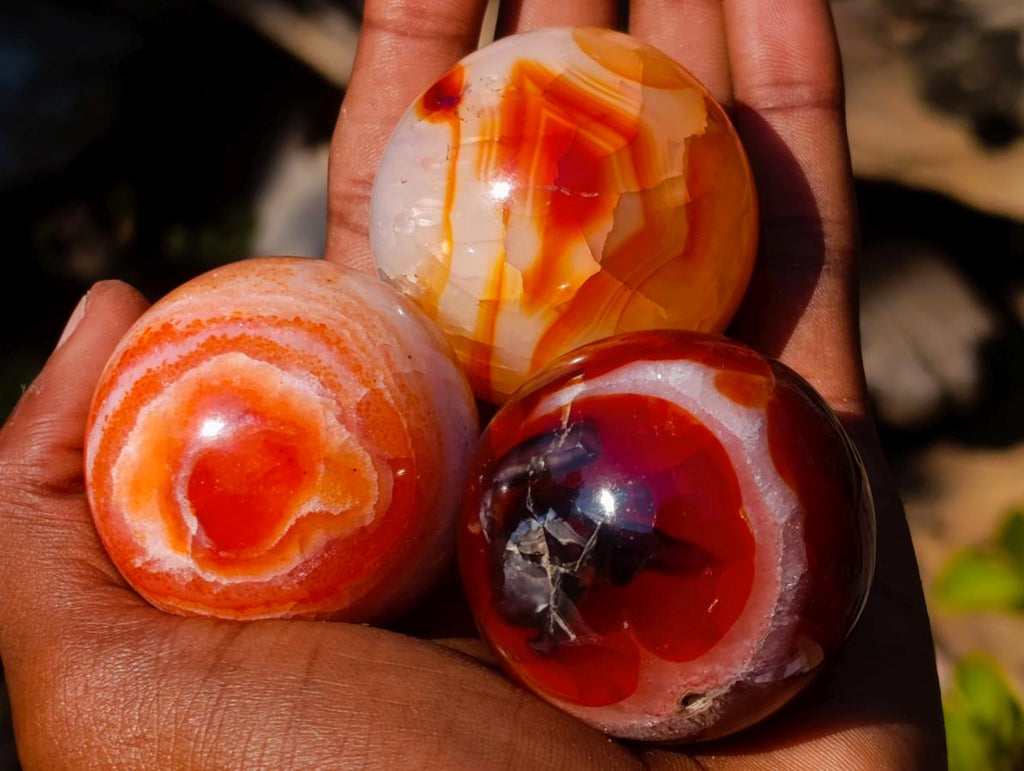 Polished Small Carnelian Agate Gemstone Spheres x 12 From Madagascar - Toprock Gemstones and Minerals 