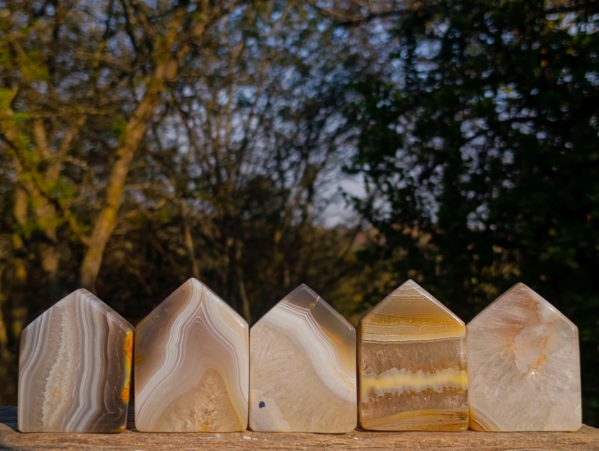 Polished Banded Agate House Shaped Slices x 12 From Madagascar - Toprock Gemstones and Minerals 