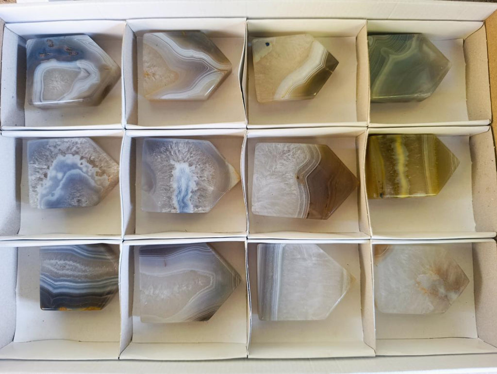 Polished Banded Agate House Shaped Slices x 12 From Madagascar - Toprock Gemstones and Minerals 