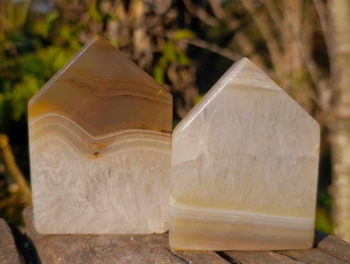 Polished Banded Agate House Shaped Slices x 12 From Madagascar - Toprock Gemstones and Minerals 