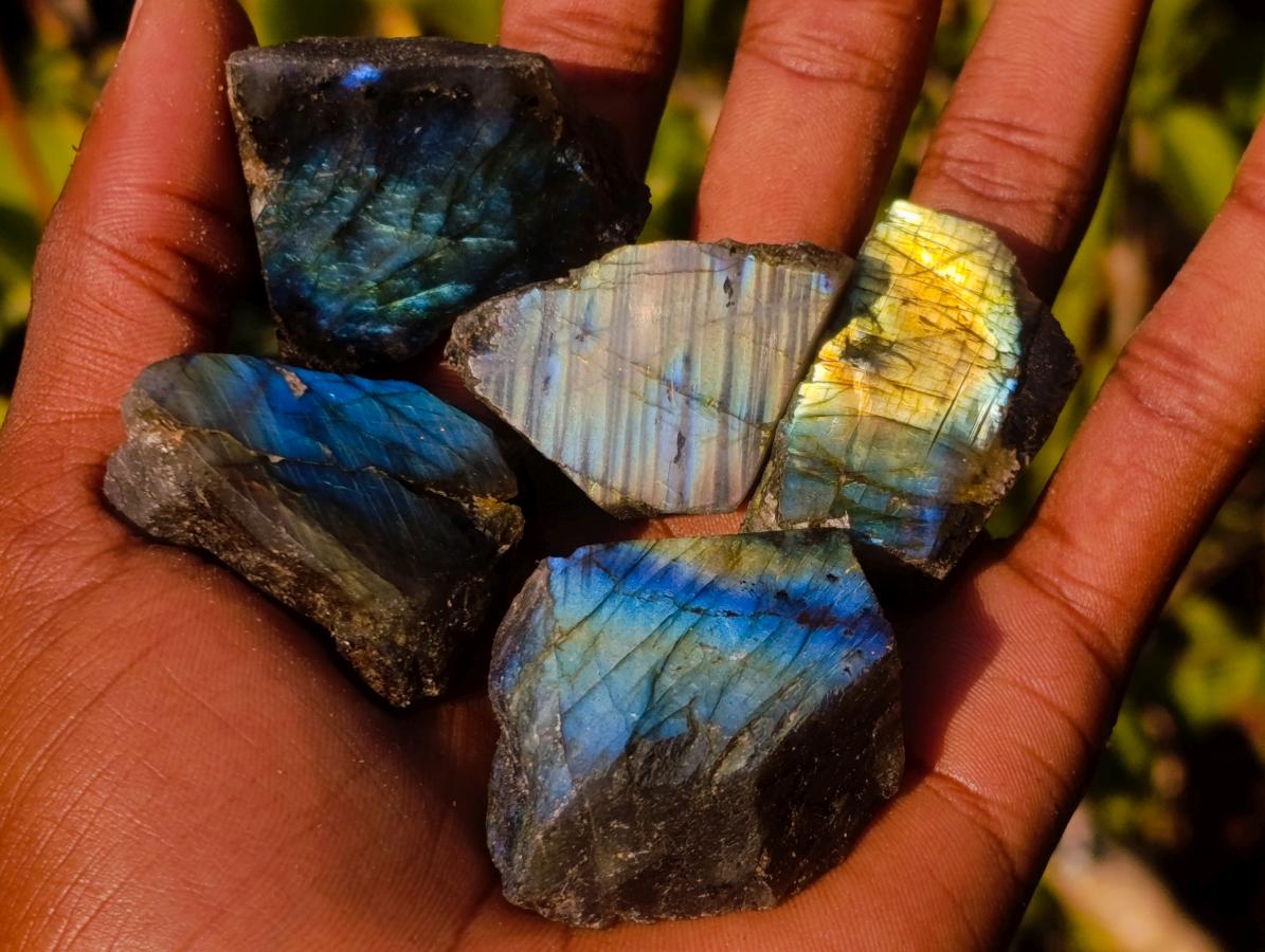 Polished One Side Labradorite Slices x 70 From Madagascar - Toprock Gemstones and Minerals 