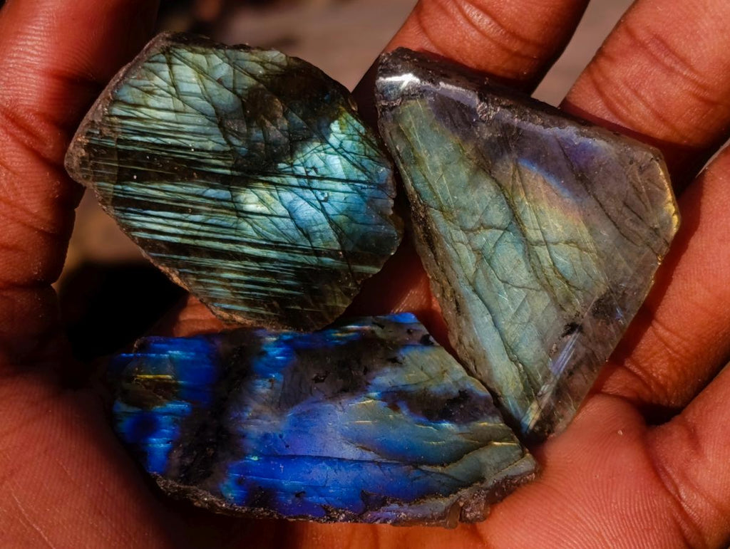 Polished One Side Labradorite Slices x 70 From Madagascar - Toprock Gemstones and Minerals 