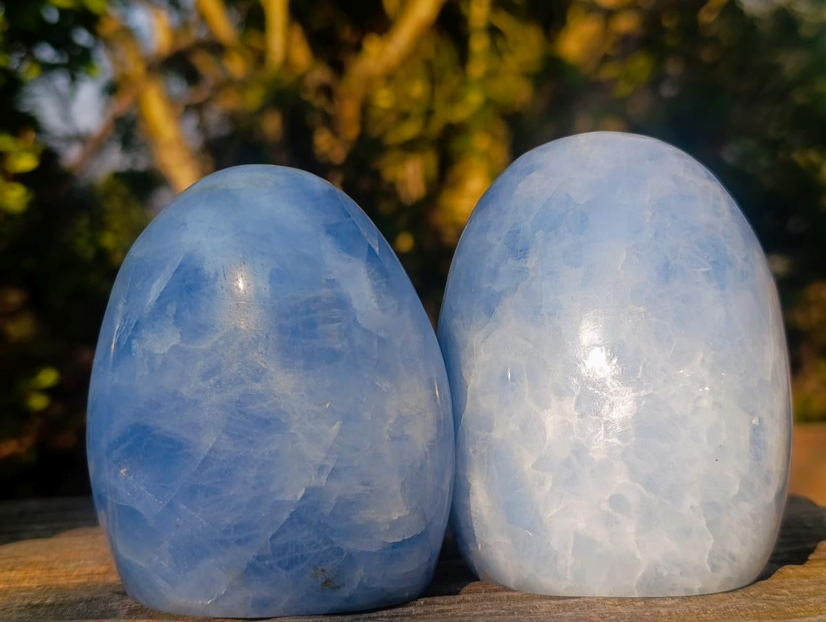 Polished Blue Calcite Standing Display Pieces x 3 From Madagascar - Toprock Gemstones and Minerals 
