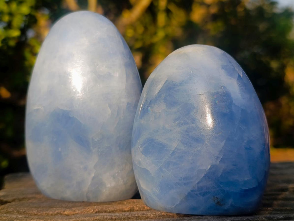 Polished Blue Calcite Standing Display Pieces x 3 From Madagascar - Toprock Gemstones and Minerals 
