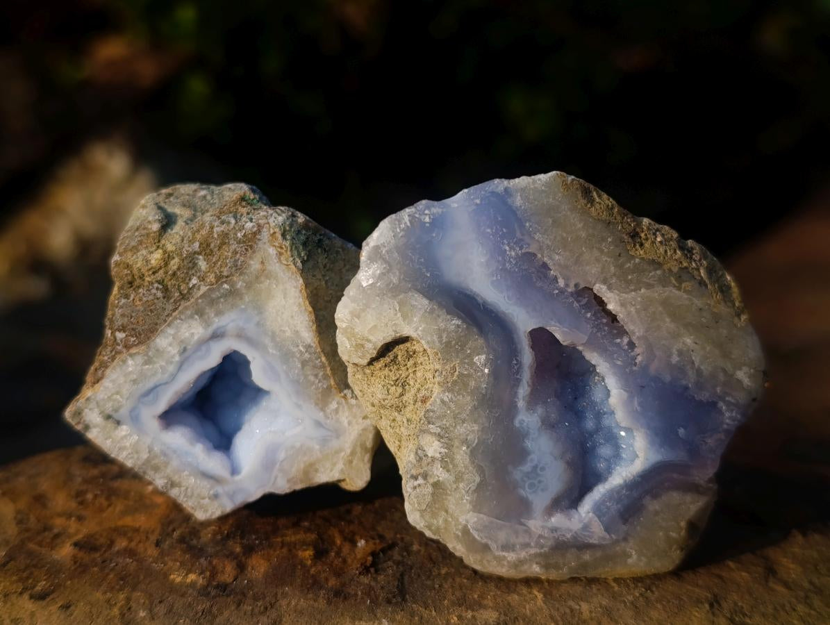 Polished on One Side Blue Lace Agate Geodes x 12 From Nsanje, Malawi - Toprock Gemstones and Minerals 