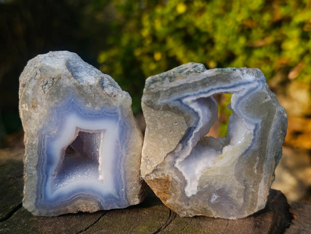 Polished on One Side Blue Lace Agate Geodes x 12 From Nsanje, Malawi - Toprock Gemstones and Minerals 