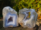 Polished on One Side Blue Lace Agate Geodes x 12 From Nsanje, Malawi - Toprock Gemstones and Minerals 