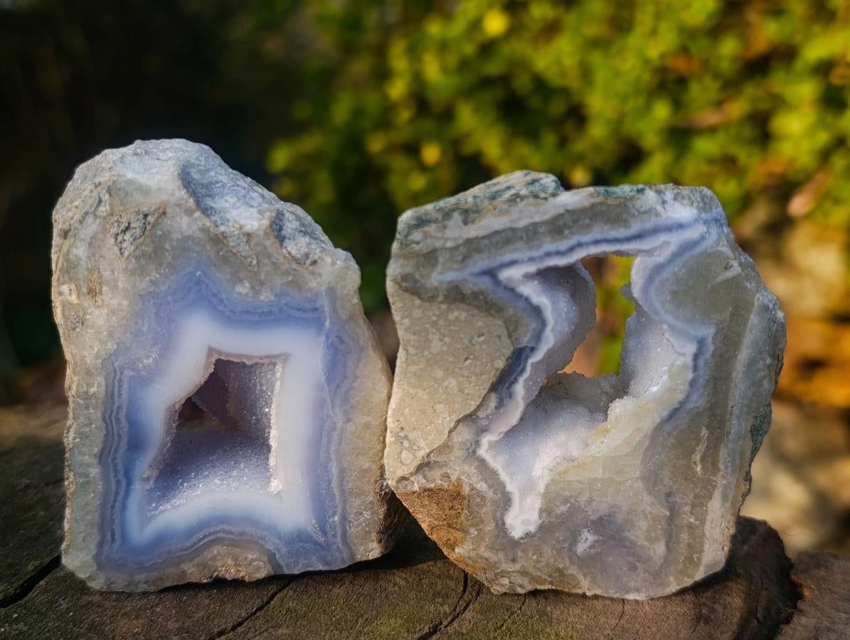 Polished on One Side Blue Lace Agate Geodes x 12 From Nsanje, Malawi - Toprock Gemstones and Minerals 