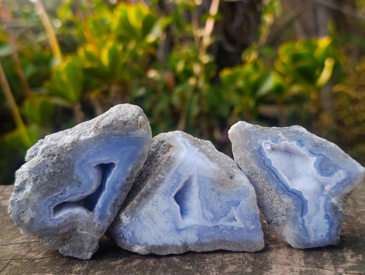 Polished on One Side Blue Lace Agate Geodes x 12 From Nsanje, Malawi - Toprock Gemstones and Minerals 