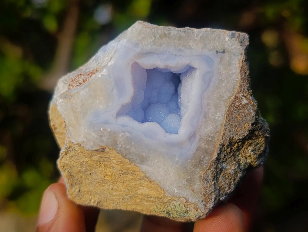 Polished on One Side Blue Lace Agate Geodes x 12 From Nsanje, Malawi - Toprock Gemstones and Minerals 