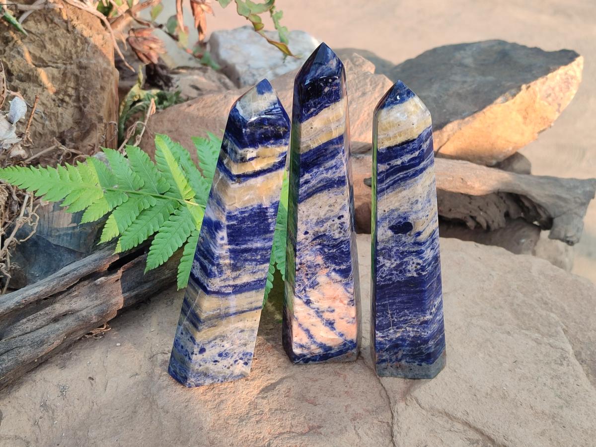 Polished Sodalite Display Crystals x 3 From Kunene River, Namibia - Toprock Gemstones and Minerals 
