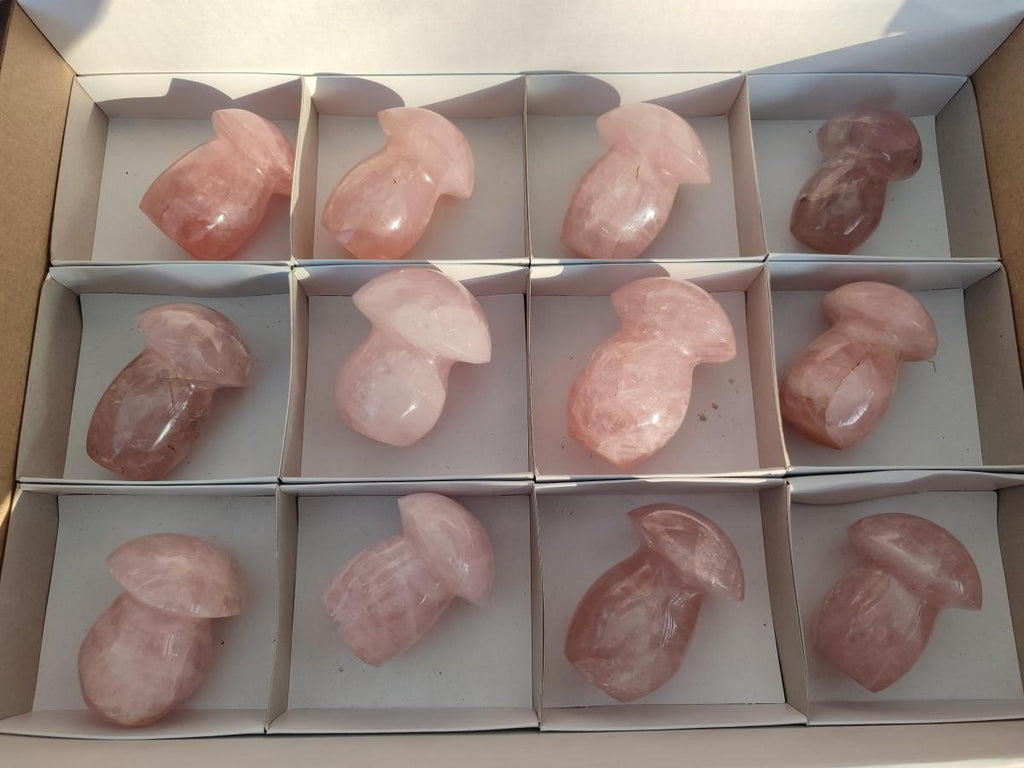 Polished Gemmy Rose Quartz Mushrooms x 12 From Madagascar - Toprock Gemstones and Minerals 