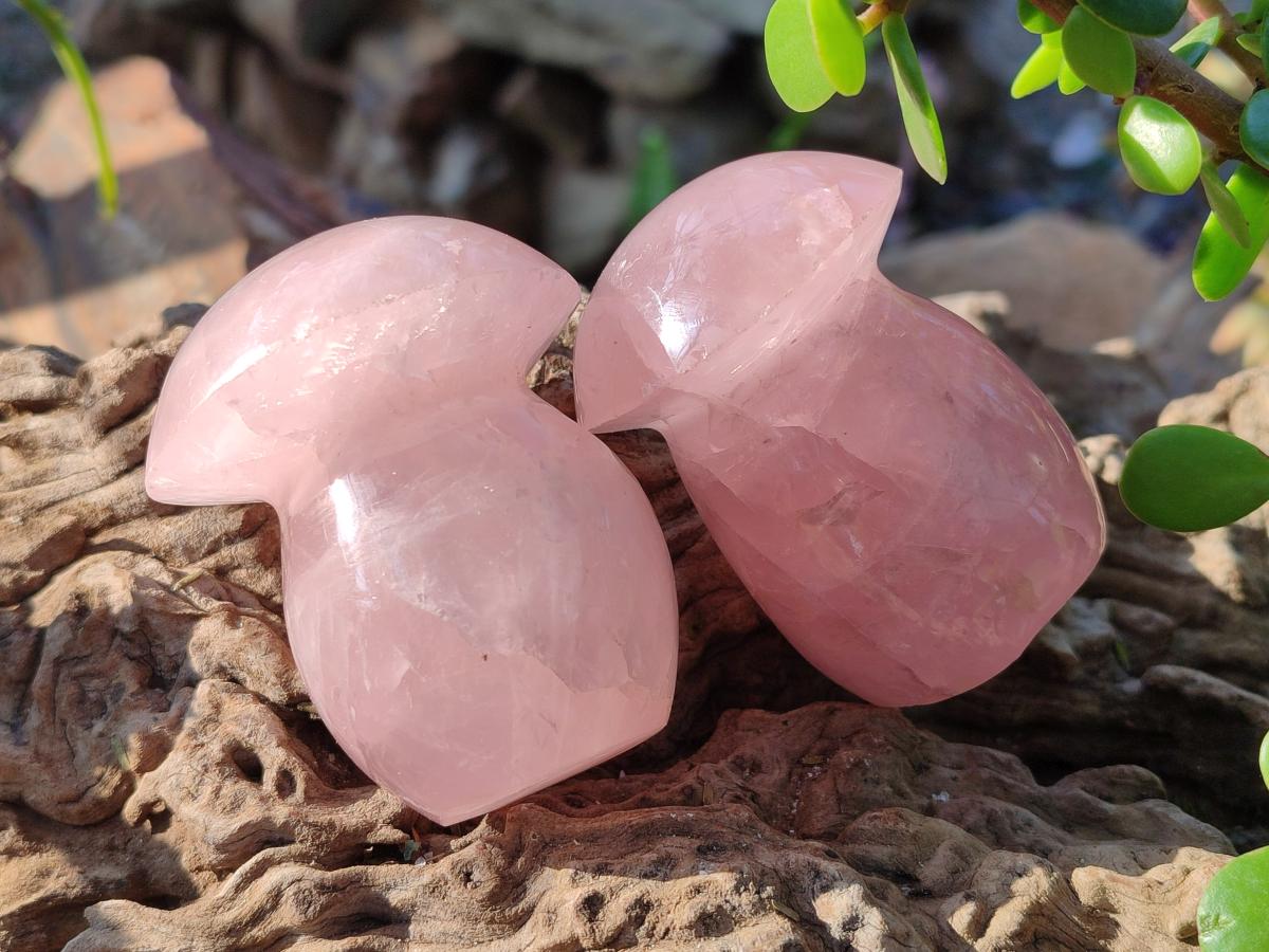 Polished Gemmy Rose Quartz Mushrooms x 12 From Madagascar - Toprock Gemstones and Minerals 