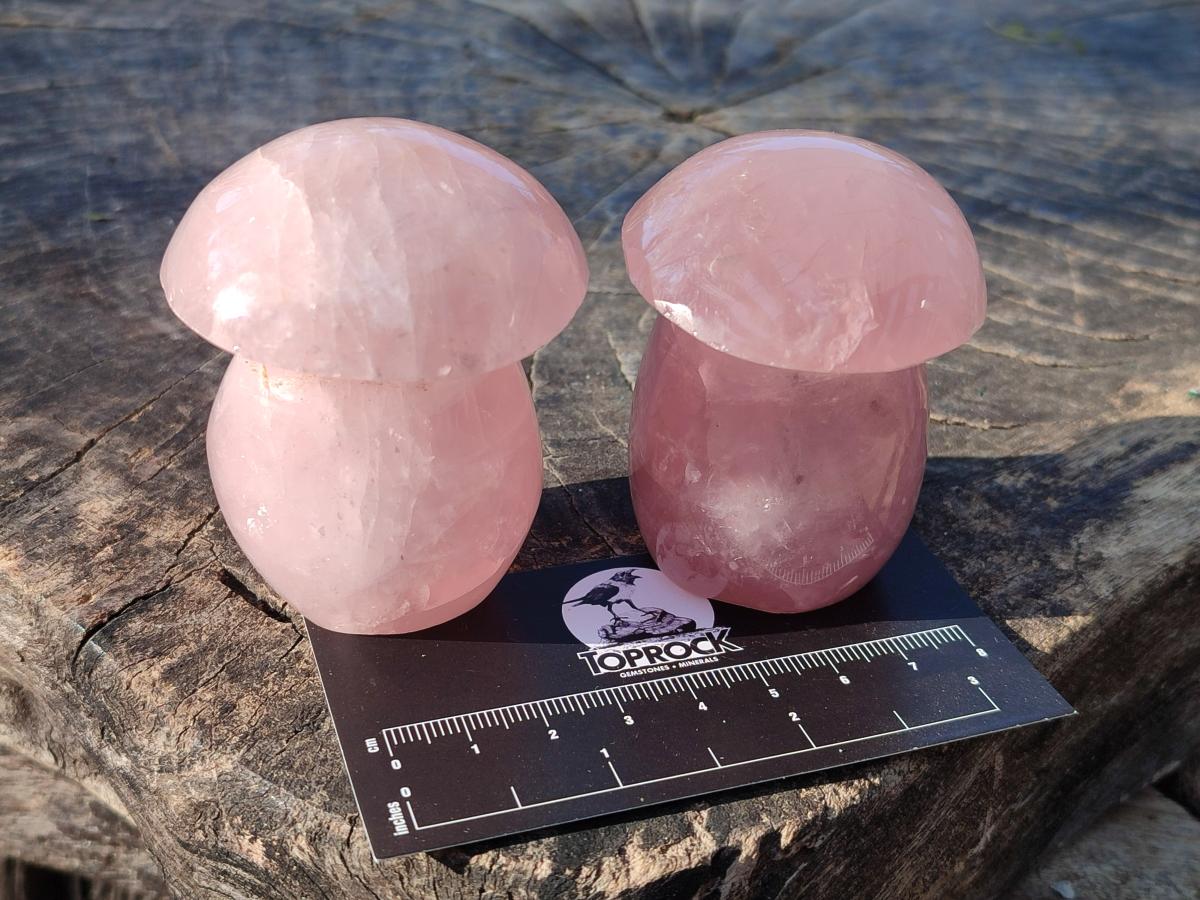 Polished Gemmy Rose Quartz Mushrooms x 12 From Madagascar - Toprock Gemstones and Minerals 