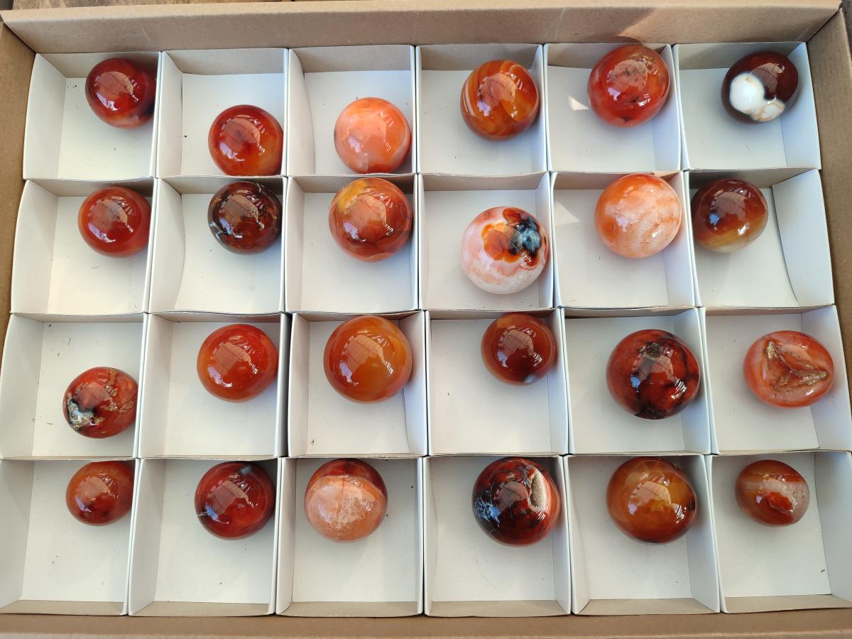 Polished Carnelian Agate Gemstone Spheres x 24 From Madagascar