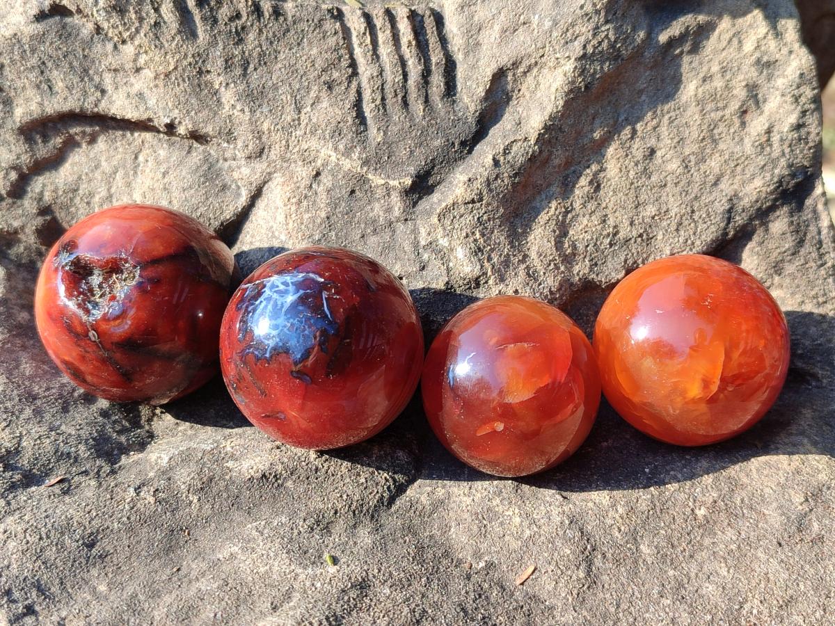 Polished Carnelian Agate Gemstone Spheres x 24 From Madagascar