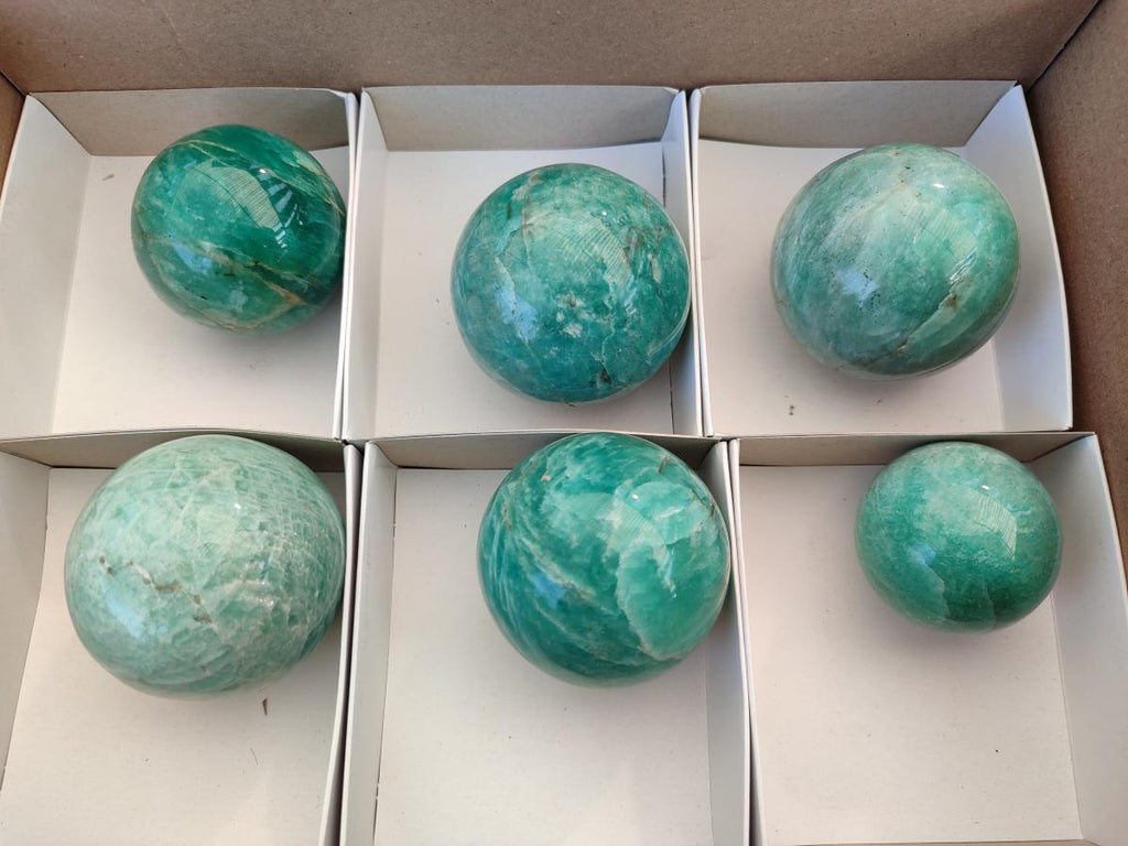 Polished Amazonite Spheres x 6 From Madagascar